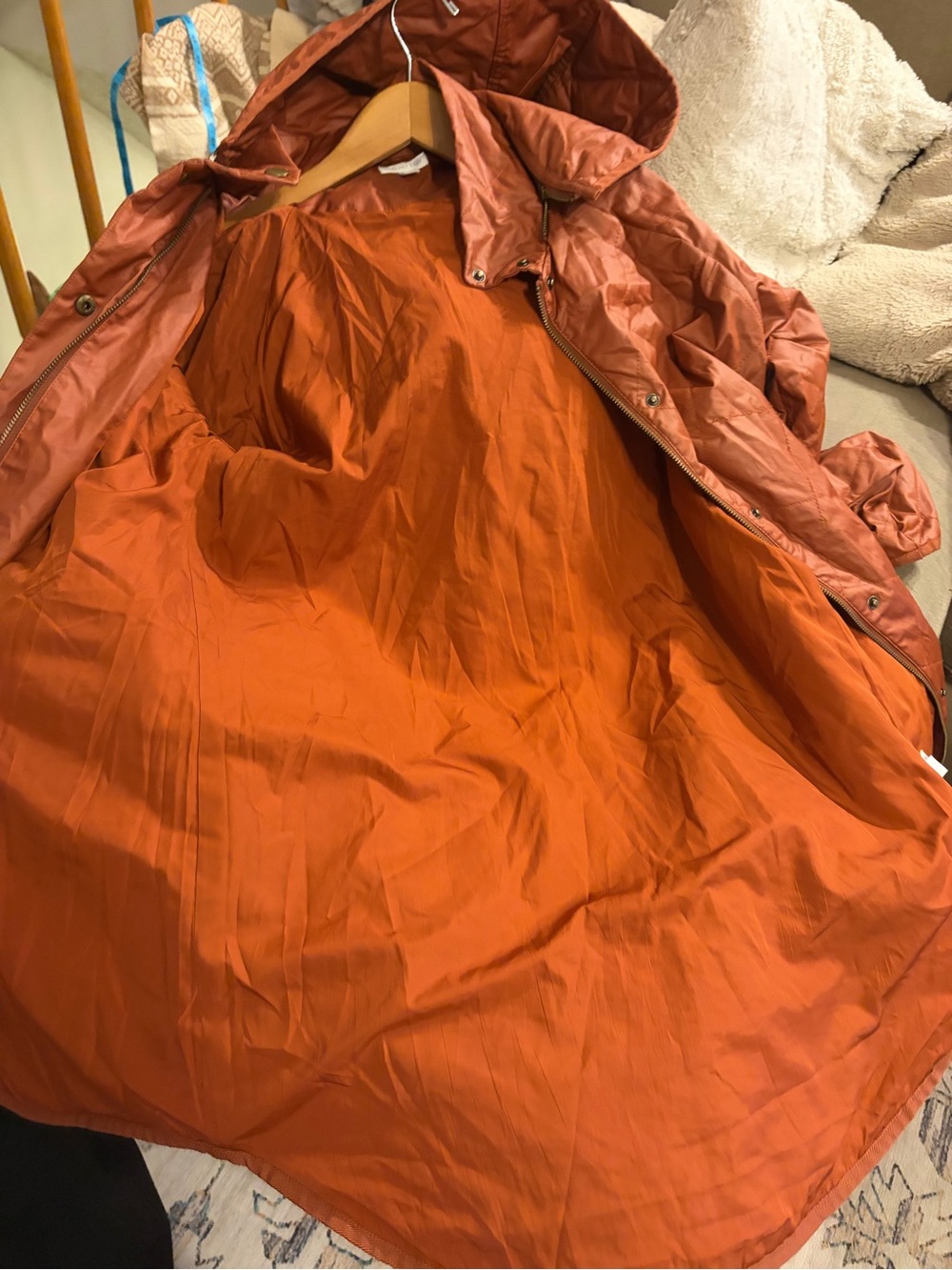 Garnet Hill Size 8 Coated Cotton Quilted Car Coat Orange Pumpkin Rust Rain - Picture 8 of 9